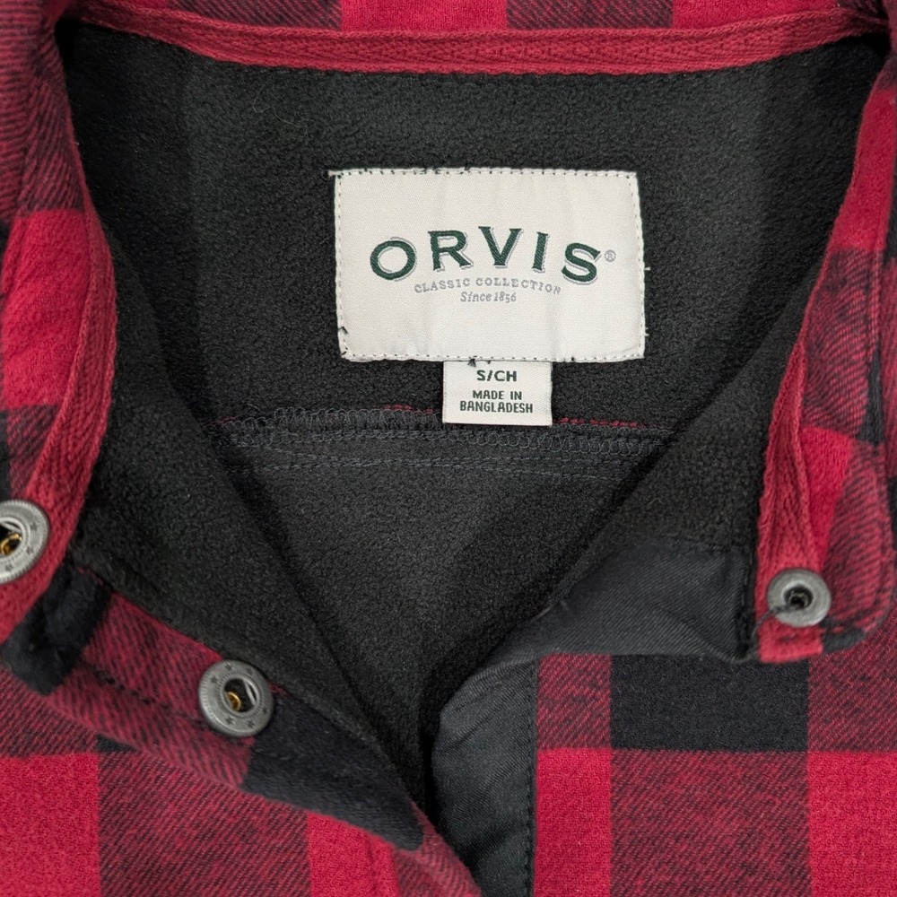 ORVIS Red Black Buffalo Plaid Fleece Lined Shacket Snap Button Gorpcore S‎ - Picture 9 of 12